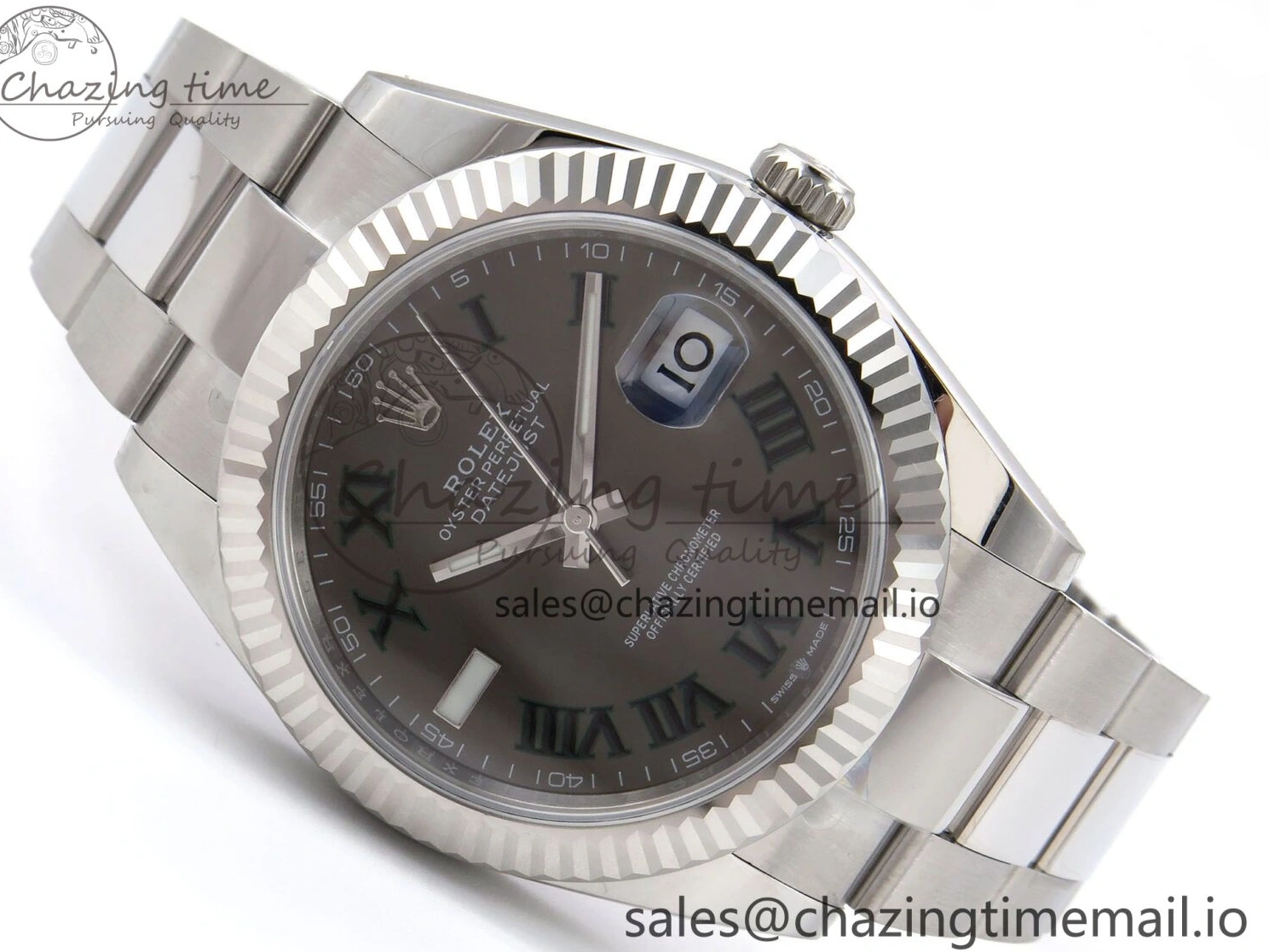 0509 GoodFit DateJust 41 126334 EWEF Best Edition Gray Dial Green Roman on Oyster Bracelet A 1054
